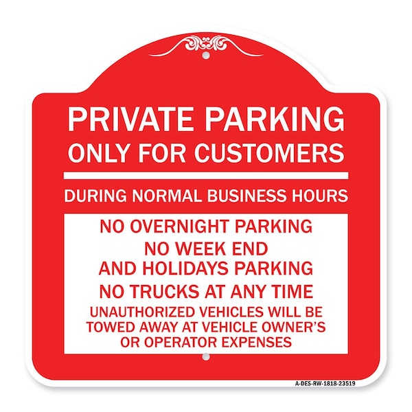 Signmission Only for Customers During Normal Business Hours No Overnight Parking No Trucks at Any, RW-1818-23519 A-DES-RW-1818-23519 - main